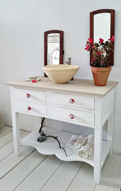 Transformador palma Retocar Mueble de baño blanco decapado 4 cajones - Mediterráneo - Cuarto de baño -  Sevilla - de Bohemian & Chic | Houzz