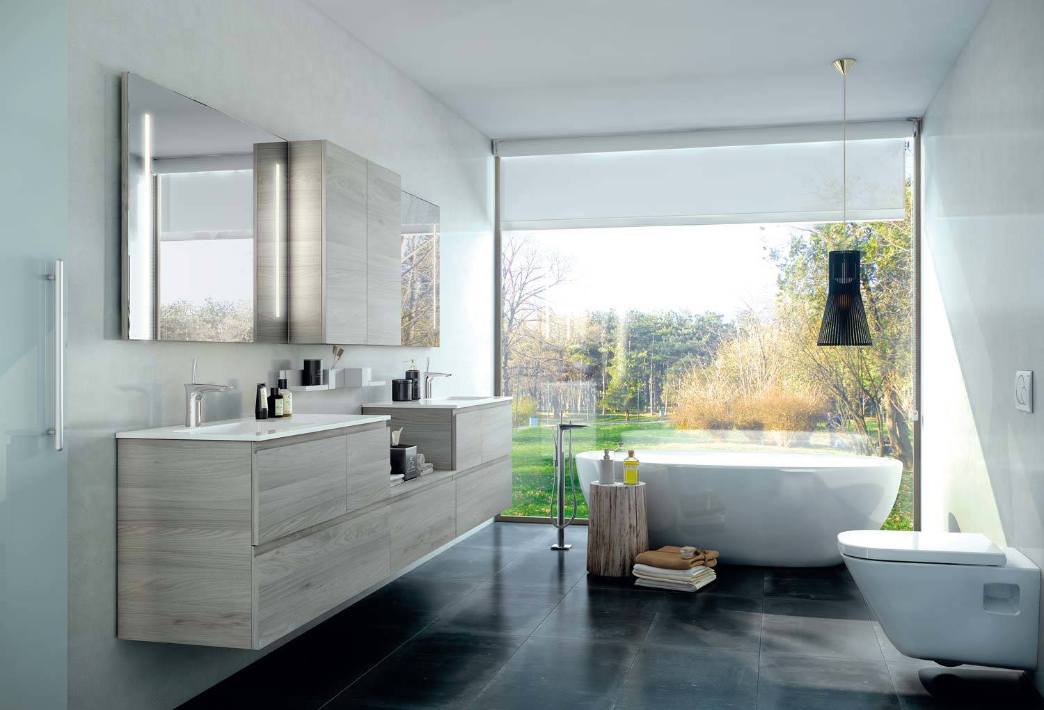 Mueble de baño con suelo de diseño moderno en laminado con lavabo de resina  - Pompei