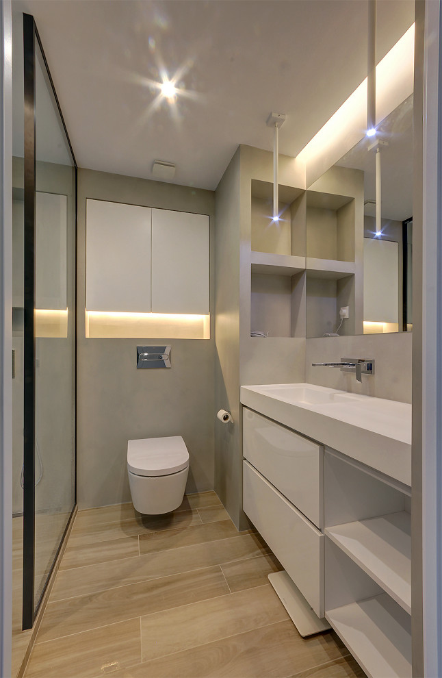 Ejemplo de cuarto de baño contemporáneo con microcemento