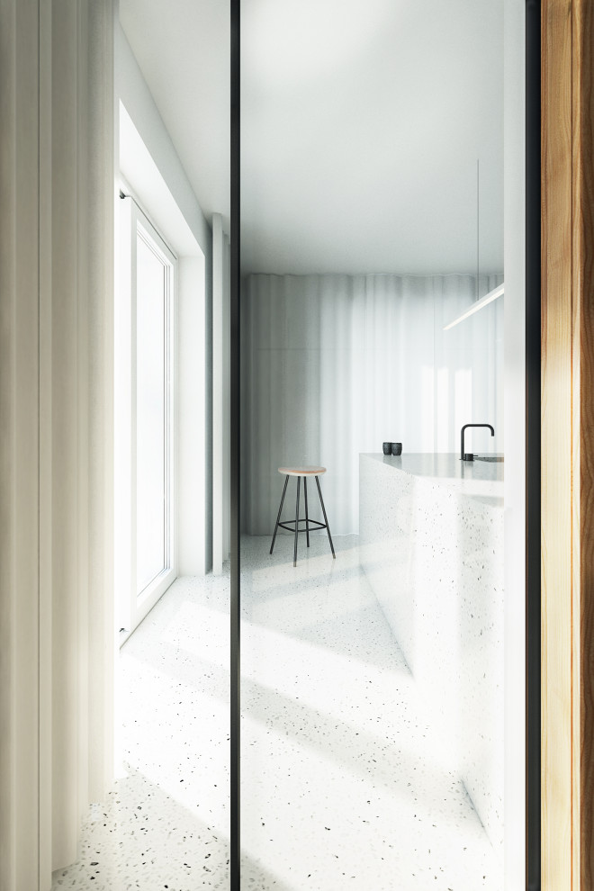Idéer för att renovera ett mellanstort funkis badrum, med bruna väggar, betonggolv, grått golv, luckor med profilerade fronter och grå skåp