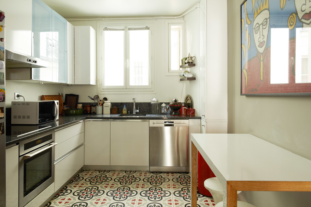 Photo of a bohemian kitchen in Paris.