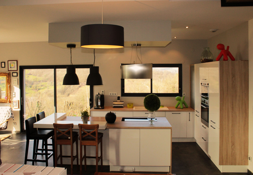 Cuisine contemporaine laqué blanc - Contemporary - Kitchen - Lyon - by ...