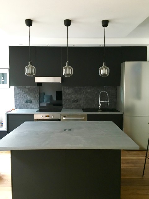 Cuisine Noire Et Grise Contemporain Cuisine Paris Par Clehome Deco Houzz