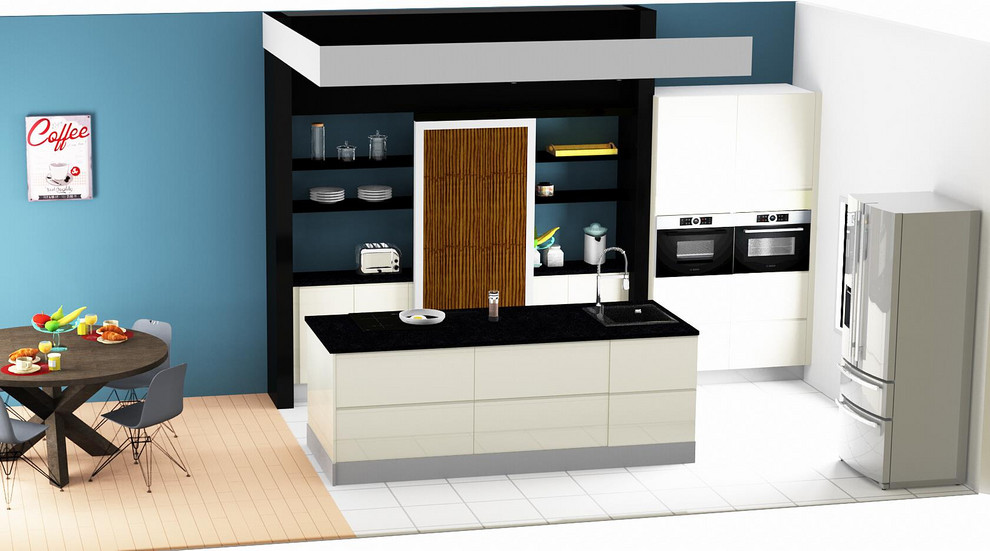 Immagine di una grande cucina contemporanea con lavello sottopiano, top in granito e top nero