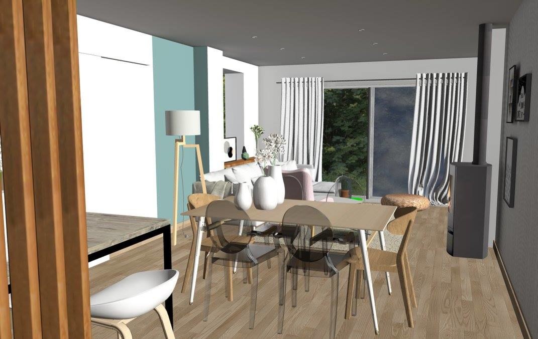 Design ideas for a medium sized scandi u-shaped open plan kitchen in Nantes with a submerged sink, flat-panel cabinets, white cabinets, wood worktops, white splashback, ceramic splashback, stainless steel appliances, plywood flooring, no island and brown floors.