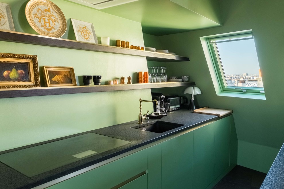 Mid-century modern kitchen photo in Paris
