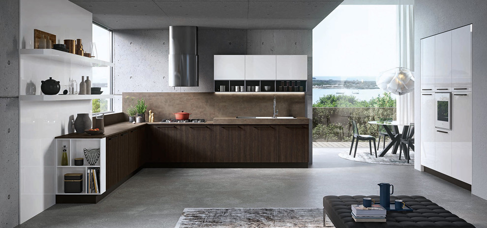 Example of a trendy kitchen design in Lyon