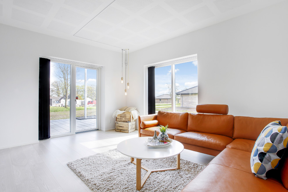 Immagine di un soggiorno nordico di medie dimensioni con pareti bianche