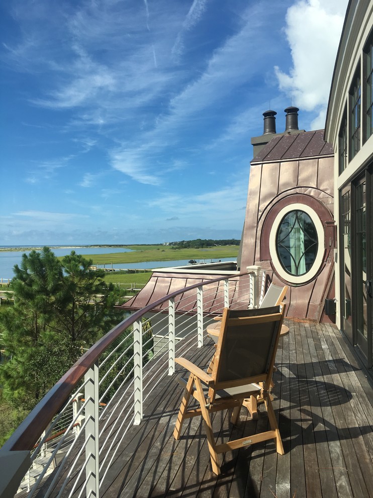 Design ideas for a coastal terrace in Charleston with no cover.