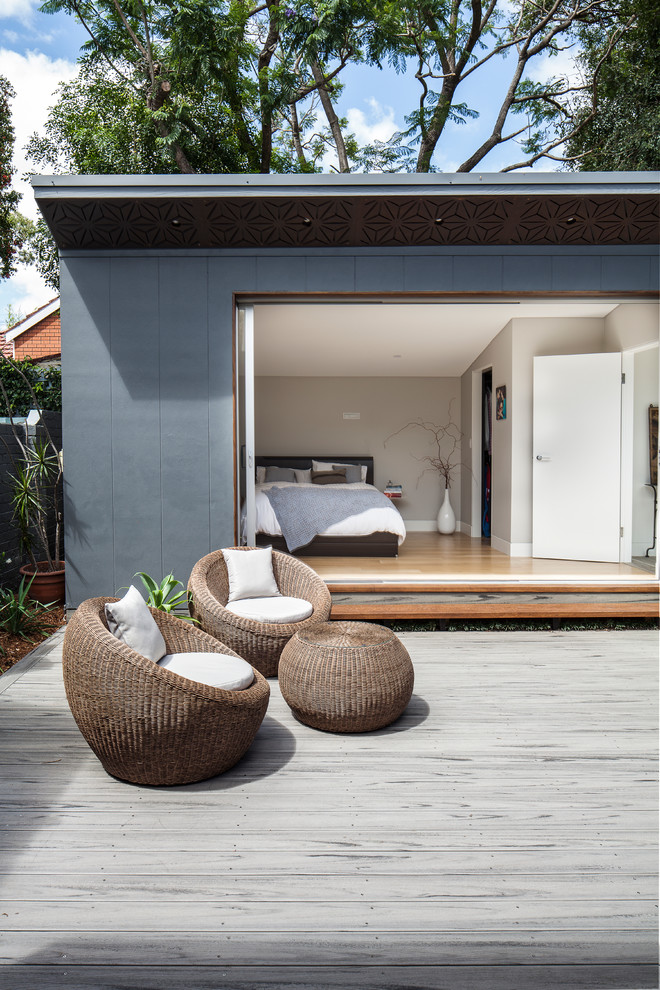 Mittelgroße, Unbedeckte Moderne Terrasse hinter dem Haus in Sydney