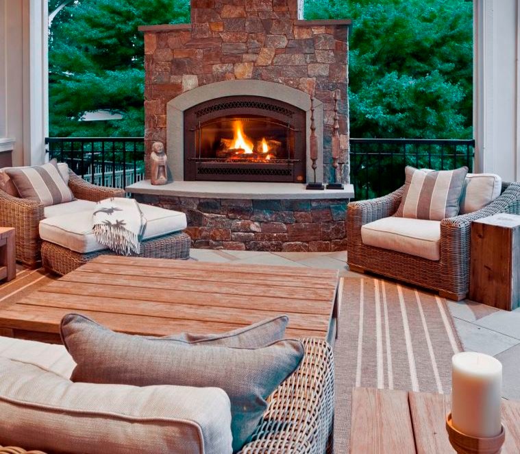 Design ideas for a medium sized traditional side terrace in Seattle with a fire feature and a roof extension.
