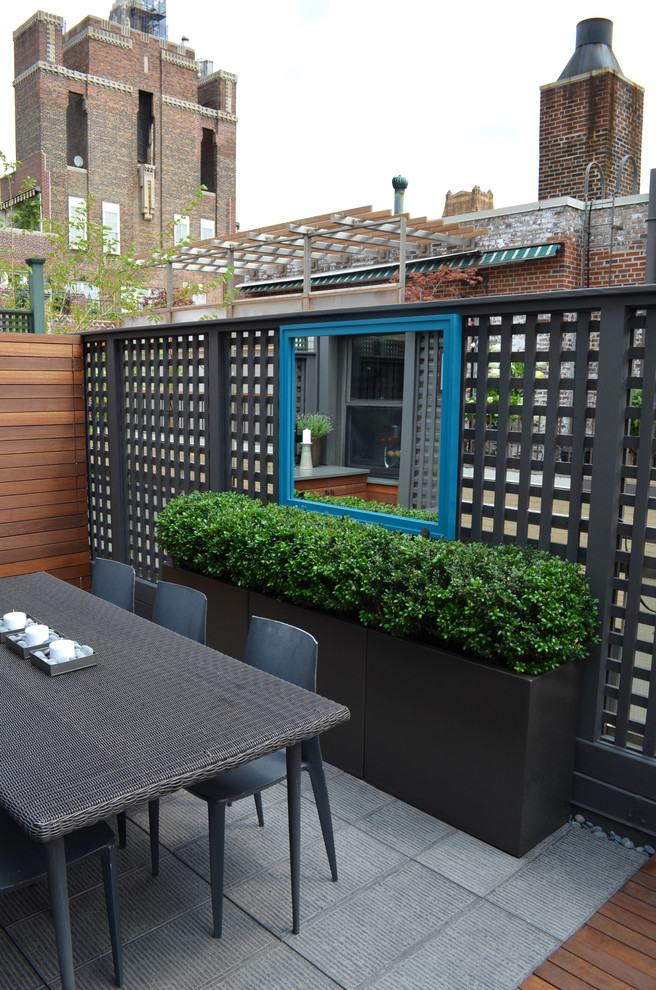 Photo of a contemporary roof rooftop terrace in New York with no cover.