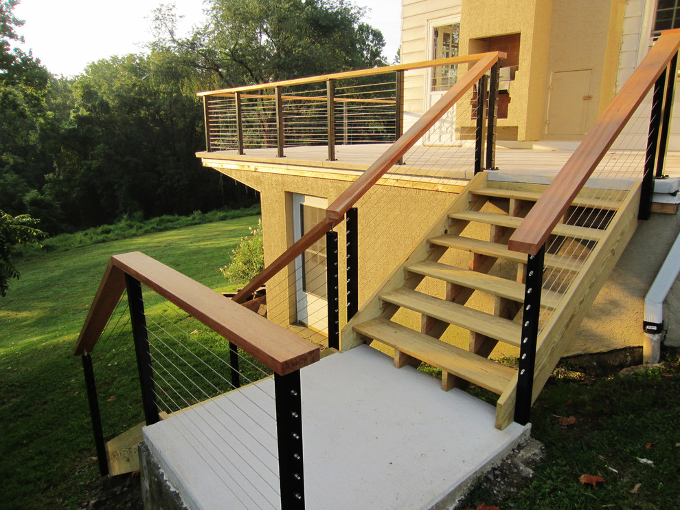 Black Aluminum Posts, Wood Top Rail & Cable Infill in Malvern, PA