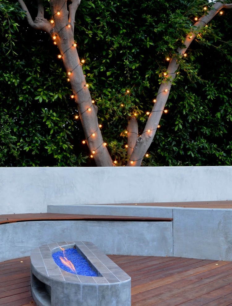 Blue Glass Fire Pit within Mangaris Deck Contemporary Deck Los Angeles by Outside