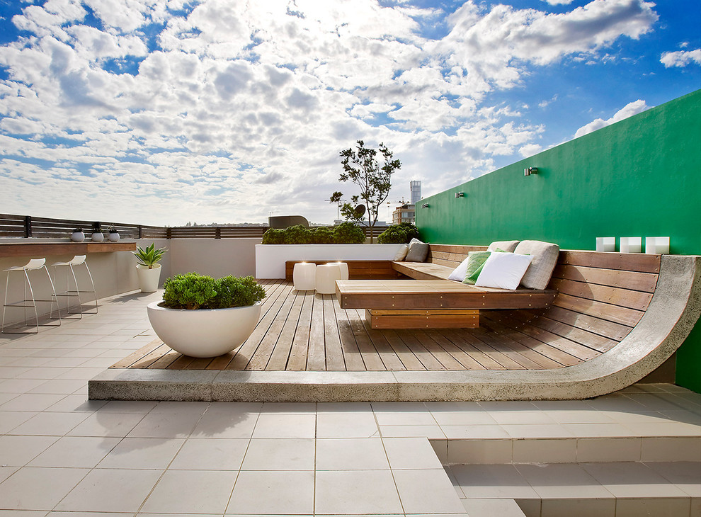 Medium sized contemporary roof rooftop terrace in Sydney with no cover.