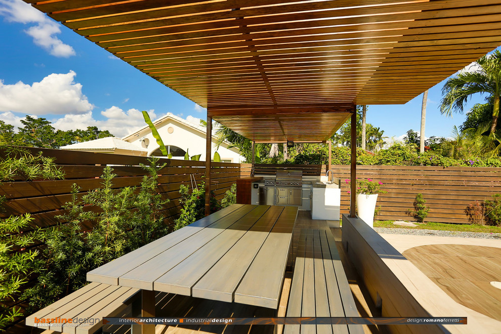 Foto di una terrazza design di medie dimensioni e dietro casa con una pergola