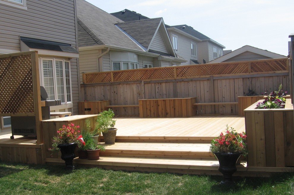 Cedar Backyard Deck With Benches And, Fence Deck And Patio Mike Terre
