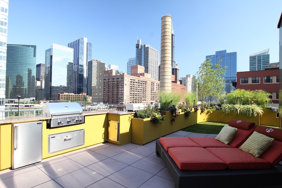 Photo of a contemporary roof terrace in Chicago with a bbq area.