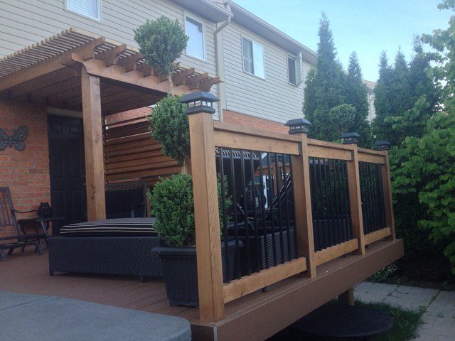 Composite Deck With Cedar Pergola Traditional Terrace Toronto 