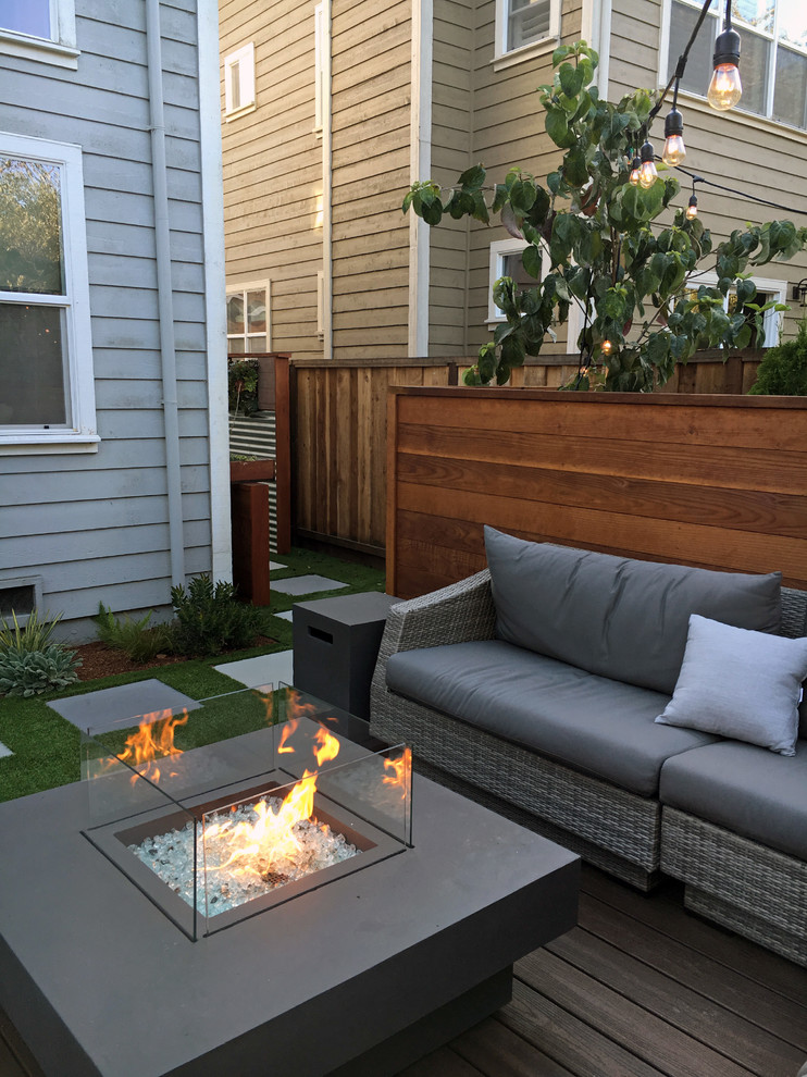 Photo of a small contemporary back terrace in San Francisco with a fire feature.