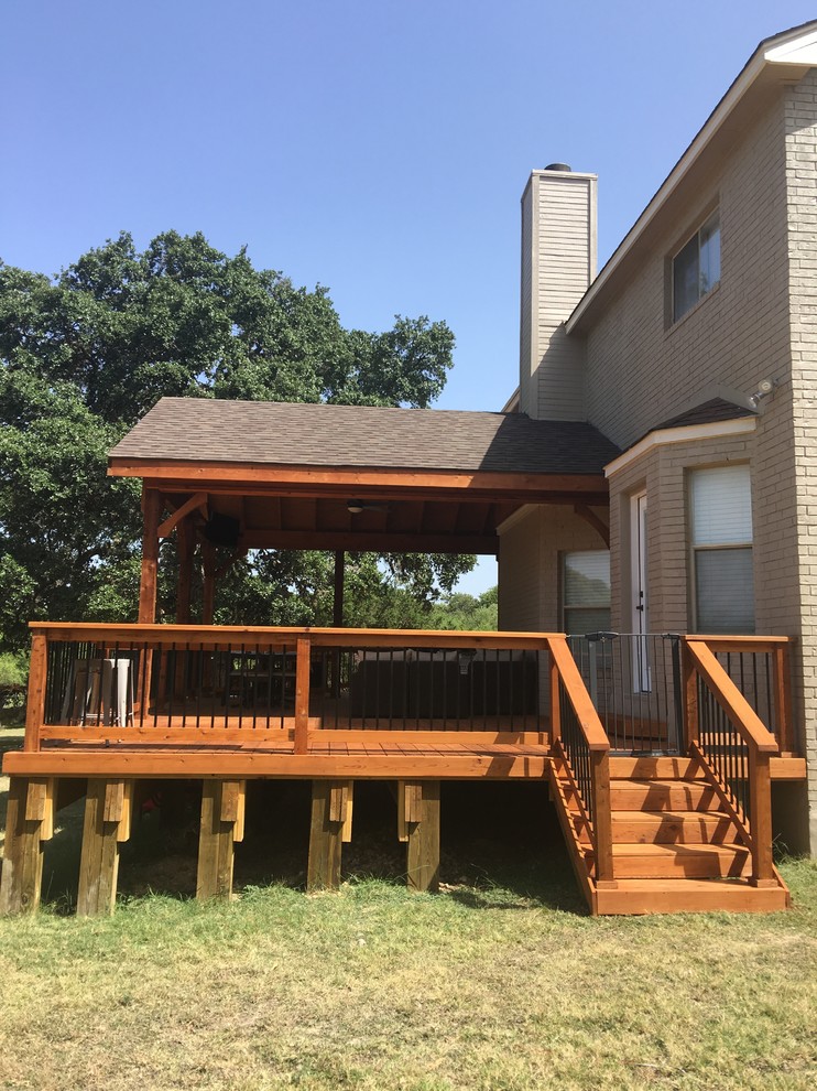 Custom Elevated Cedar Deck, Roof Extension, and Slide San Antonio, TX
