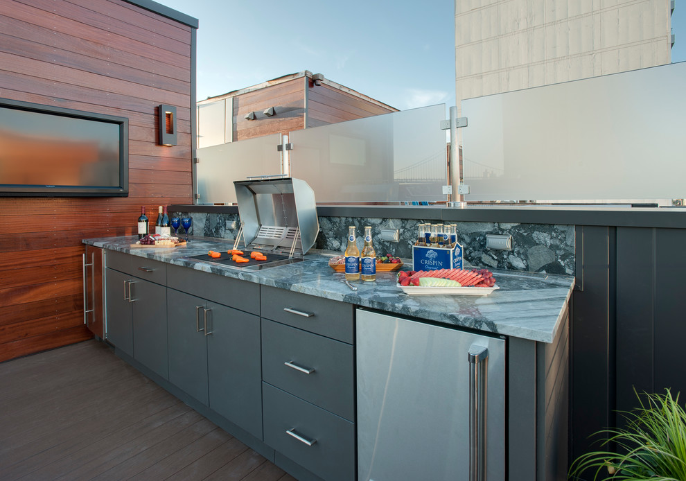 Große, Unbedeckte Moderne Dachterrasse mit Outdoor-Küche in Philadelphia