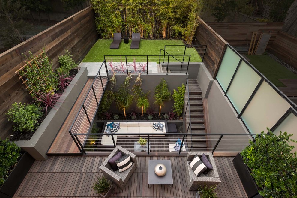 This is an example of a contemporary back terrace in San Francisco with no cover.