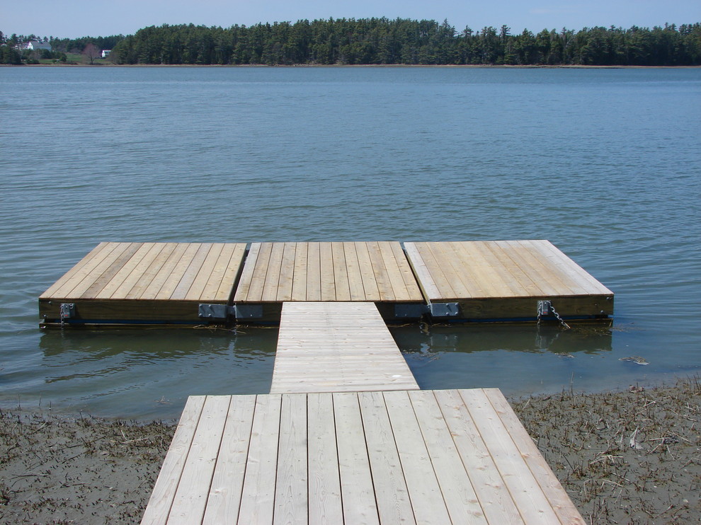 Example of a classic backyard dock design in Portland Maine with no cover