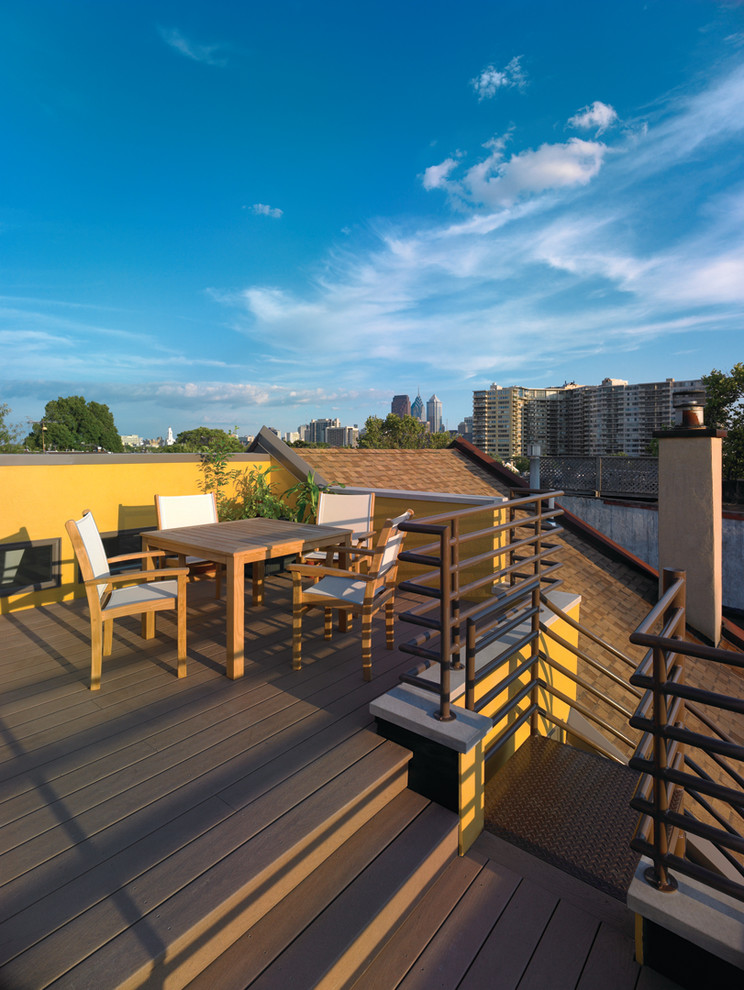 This is an example of a medium sized contemporary roof terrace in Philadelphia with no cover.