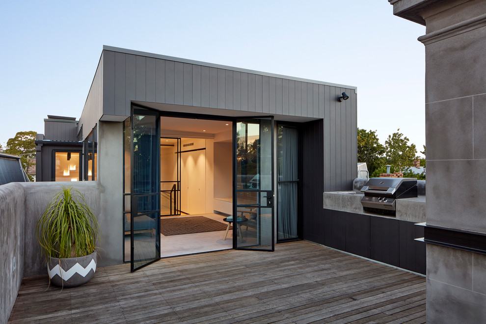 Inspiration for a small contemporary roof terrace in Melbourne with an outdoor kitchen and no cover.
