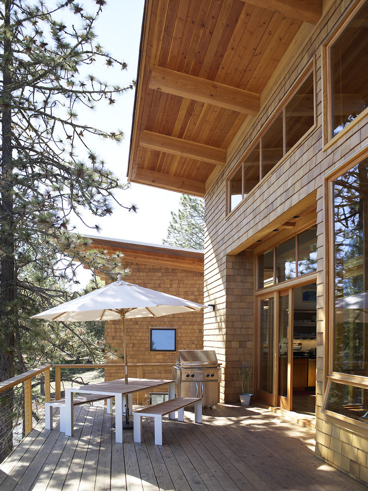 Deck - rustic deck idea in Portland with a bbq area