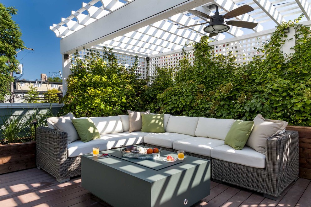 Design ideas for a classic roof rooftop terrace in Chicago with a potted garden and a pergola.