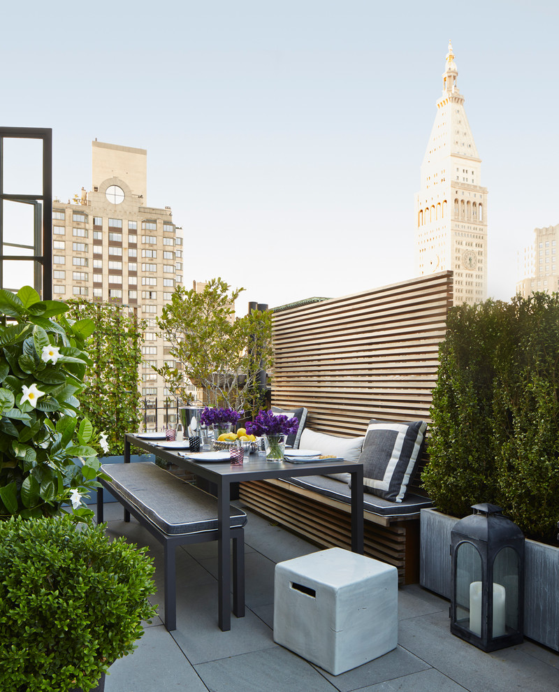 Diseño de terraza contemporánea sin cubierta con jardín de macetas