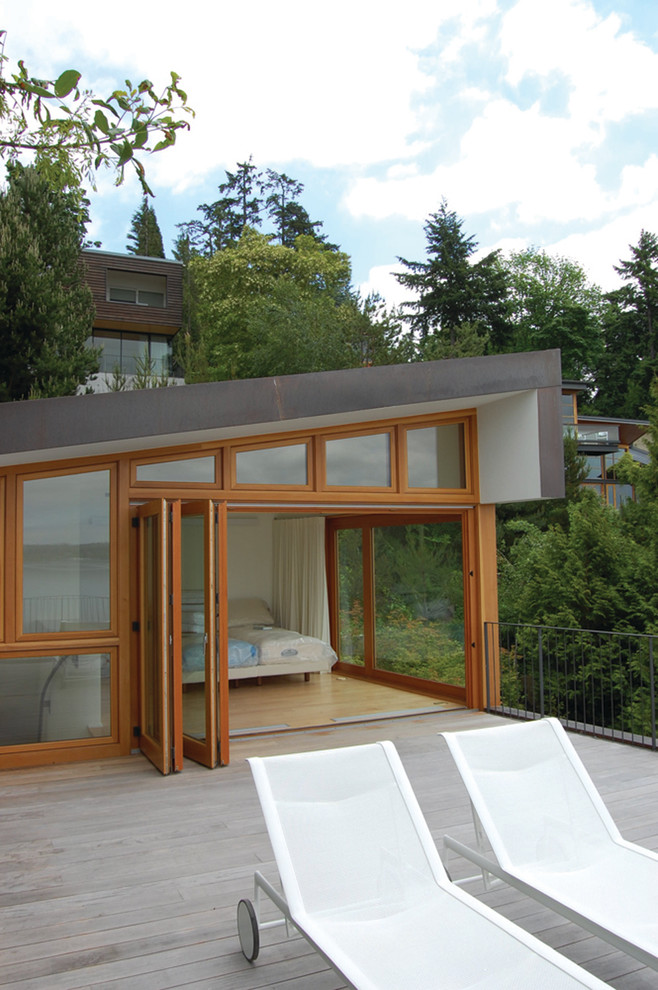 Пример оригинального дизайна: терраса на крыше, на крыше в современном стиле без защиты от солнца