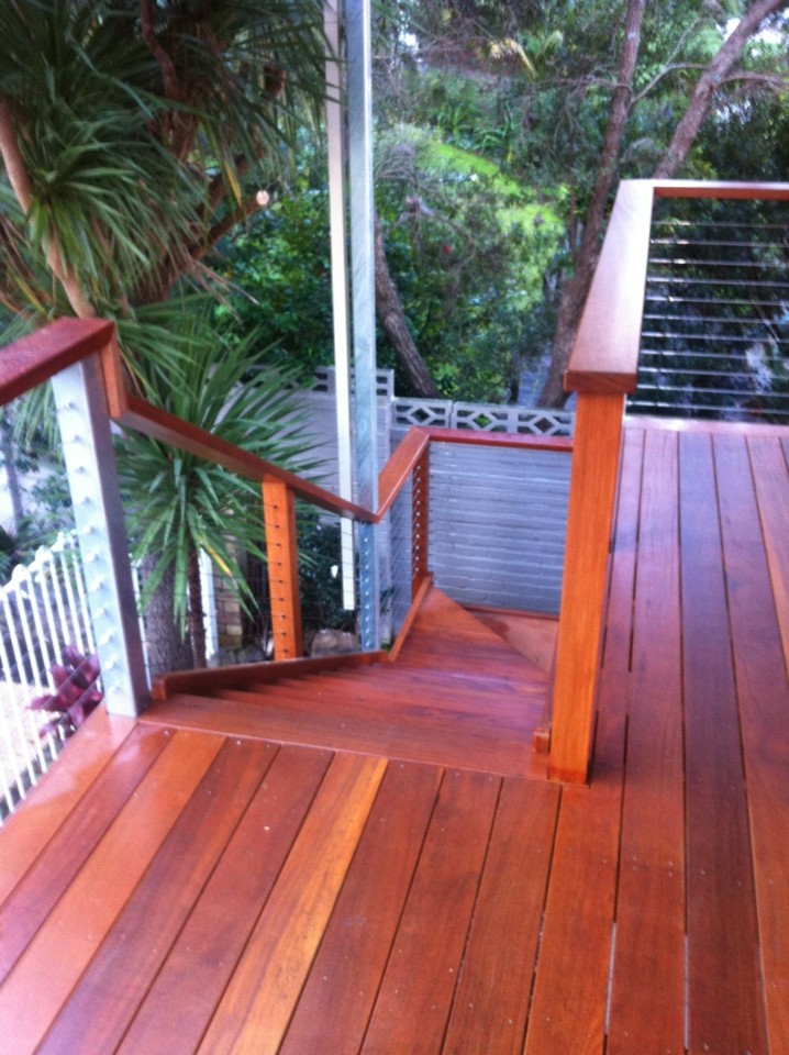 Hardwood Deck with Stairs & Tension Wire Modern Deck Wollongong by Sassall Group Pty Ltd