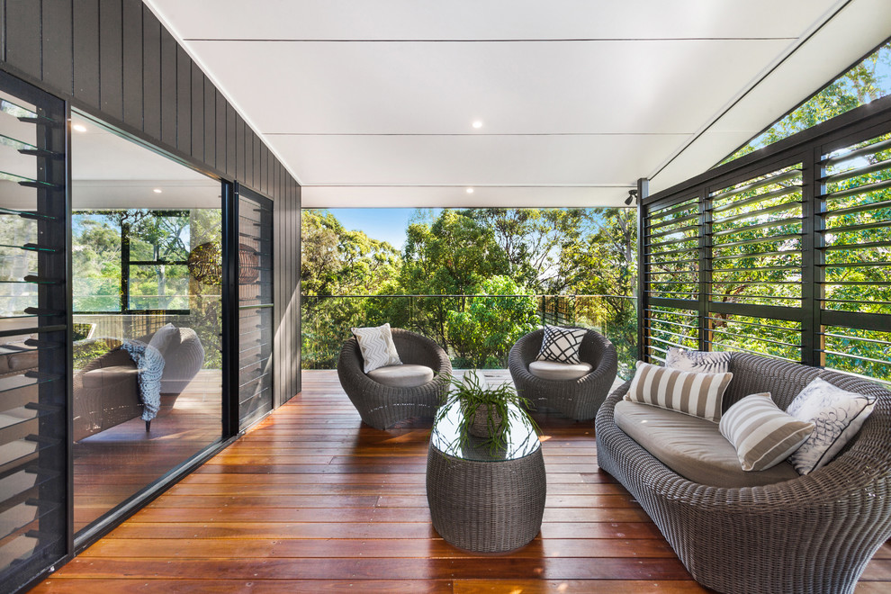 This is an example of a contemporary terrace in Wollongong with a roof extension.
