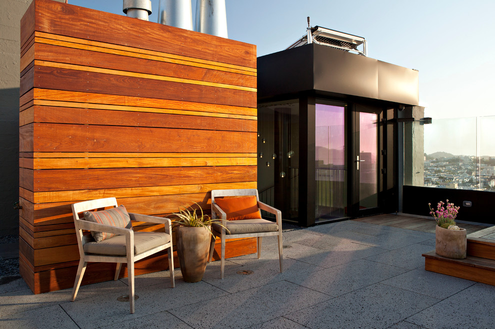 Immagine di una grande terrazza contemporanea sul tetto e sul tetto