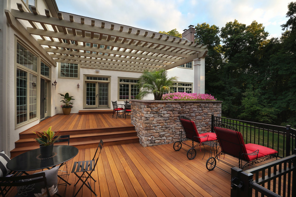 Ispirazione per una grande terrazza design dietro casa con un giardino in vaso e una pergola