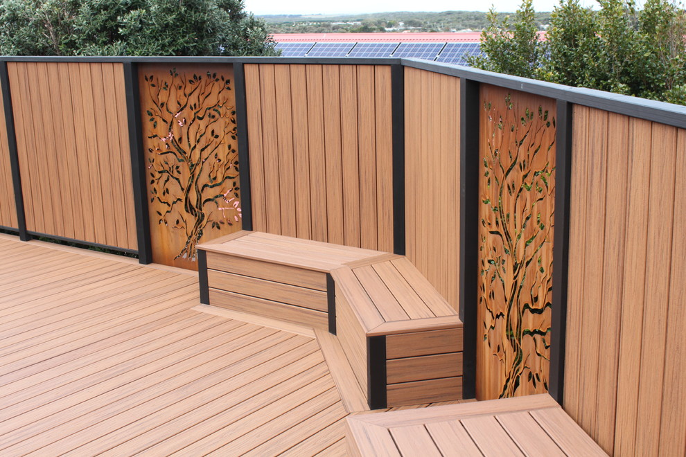 Example of a large danish backyard outdoor shower deck design in Melbourne