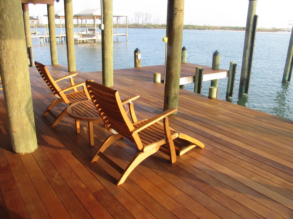 Design ideas for a large traditional back terrace in Atlanta with a dock and no cover.