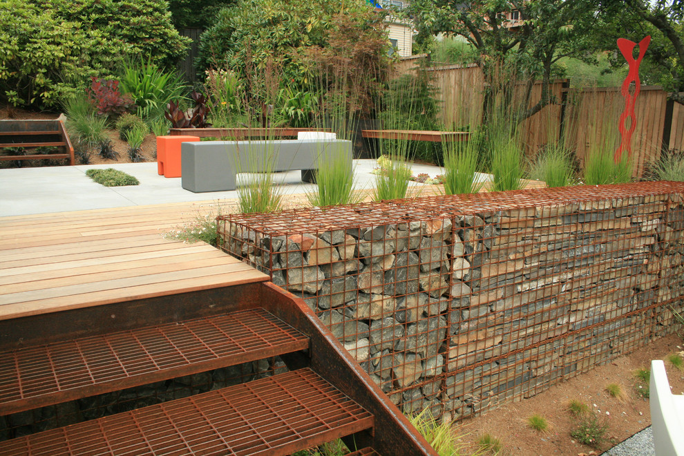 Inspiration for an industrial terrace in Seattle with no cover and fencing.