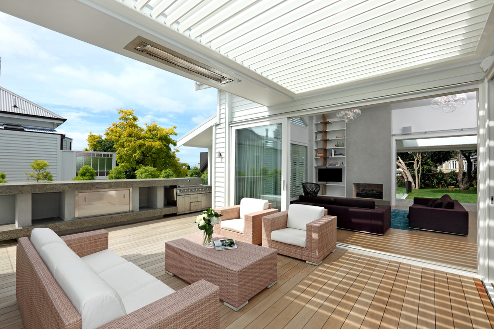 Inspiration for a contemporary terrace in Auckland with a bbq area.