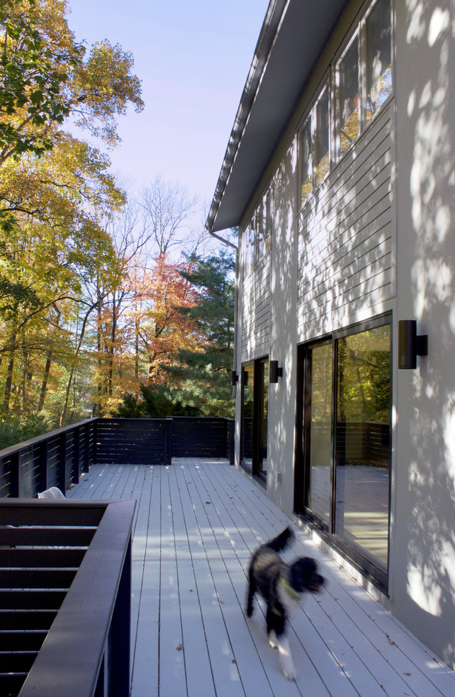 Свежая идея для дизайна: большая терраса на заднем дворе в стиле модернизм без защиты от солнца - отличное фото интерьера