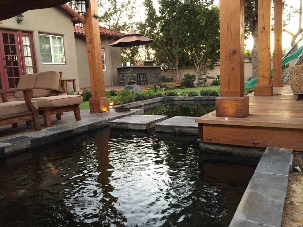 Modern Zen Koi Pond Backyard and Patio - Contemporary - Deck - Los ...