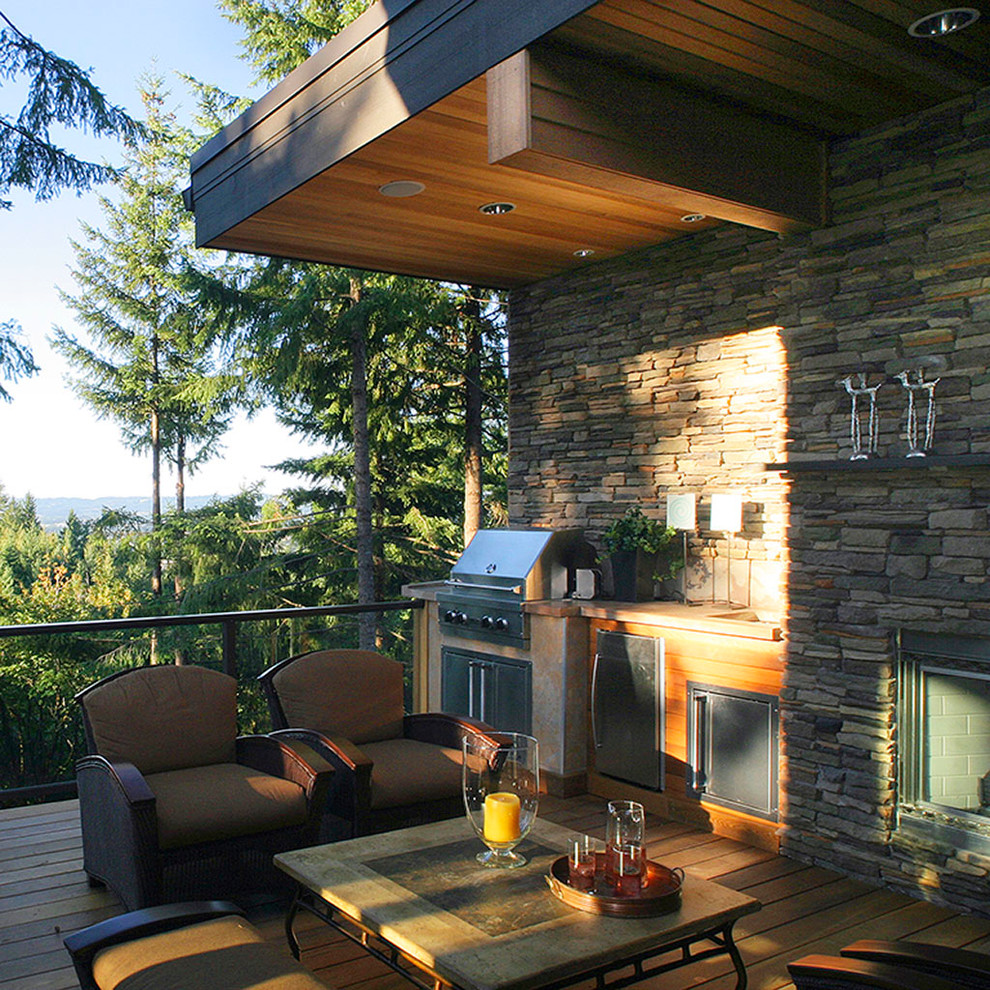 This is an example of a contemporary terrace in Portland with a bbq area.