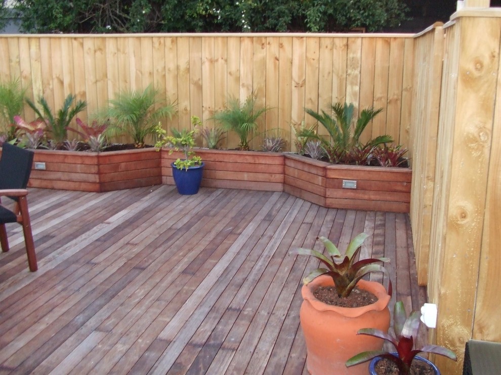Idée de décoration pour une terrasse avec des plantes en pots arrière design de taille moyenne.