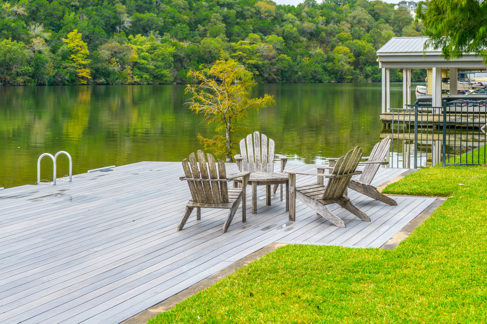 Inspiration for a large contemporary back terrace in Austin with a dock and no cover.