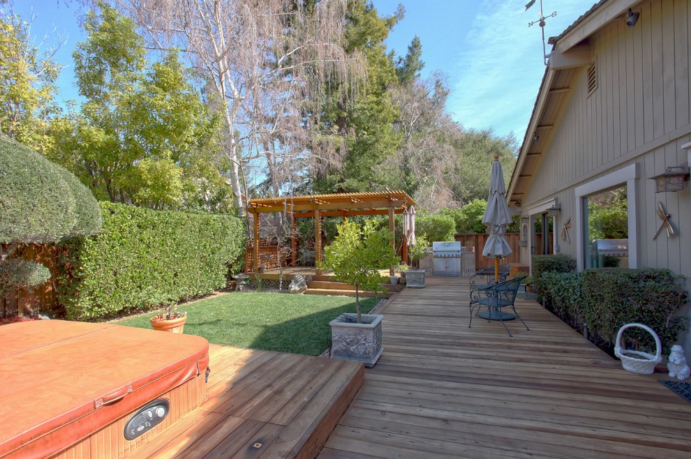 Photo of a classic terrace in San Francisco with a pergola and a bbq area.