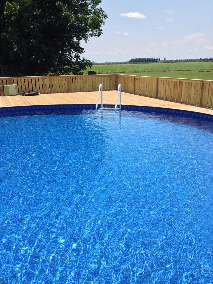 Imagen de piscina tradicional de tamaño medio en patio trasero
