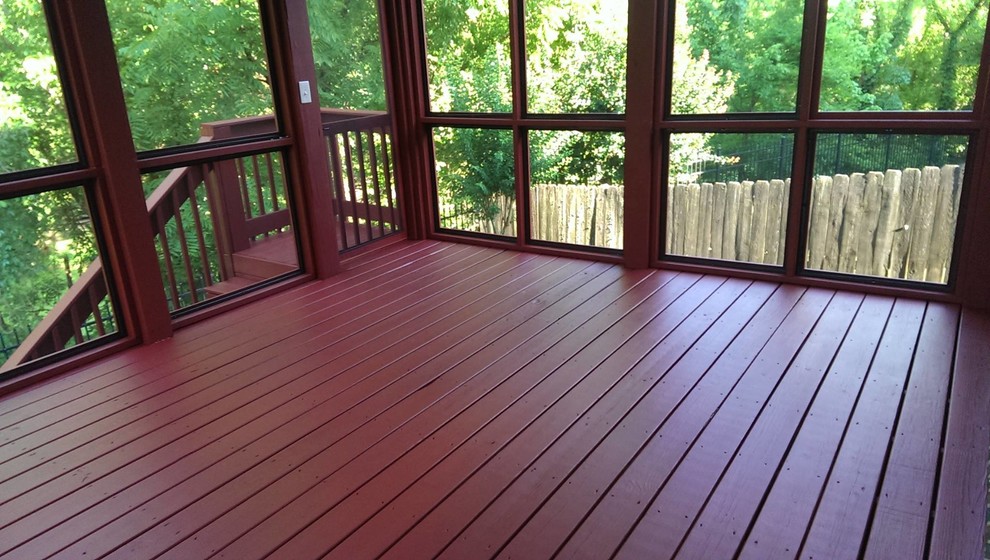Mid-sized elegant backyard deck photo in Nashville with a roof extension